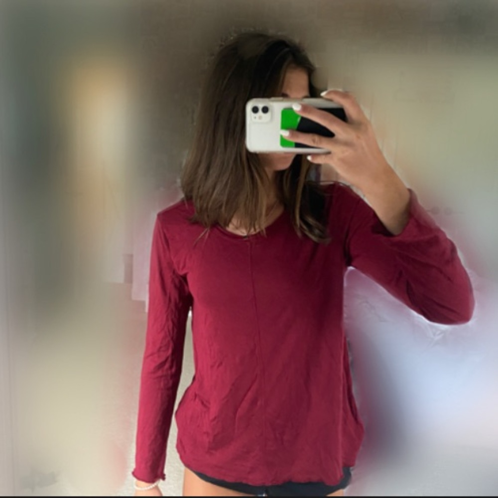 Deep red Treasure and Bond long sleeve blouse.